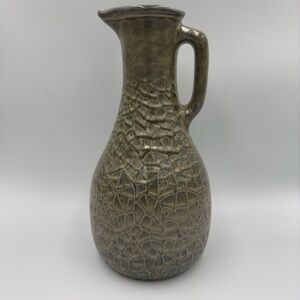 Art Pottery Vintage Textured Stoneware Pitcher Gray Blue Marked RB ‘74
